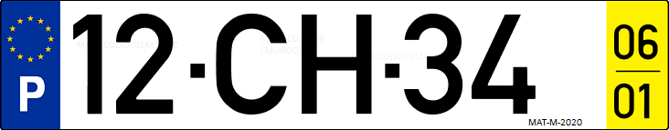 Matrícula de coche de Portugal con matrícula CH