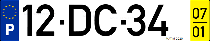 Matrícula de coche de Portugal con matrícula DC