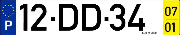 Matrícula de coche de Portugal con matrícula DD