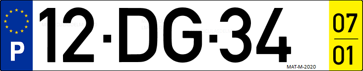 Matrícula de coche de Portugal con matrícula DG