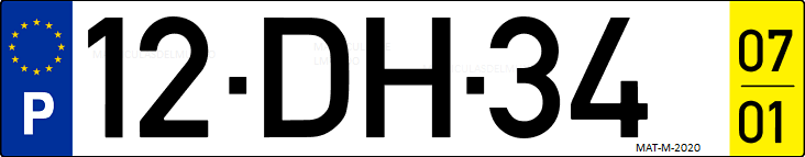 Matrícula de coche de Portugal con matrícula DH