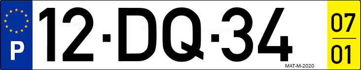 Matrícula de coche de Portugal con matrícula DQ