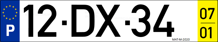Matrícula de coche de Portugal con matrícula DX