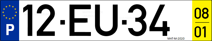 Matrícula de coche de Portugal con matrícula EU