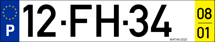 Matrícula de coche de Portugal con matrícula FH