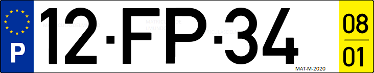 Matrícula de coche de Portugal con matrícula FP