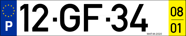 Matrícula de coche de Portugal con matrícula GF