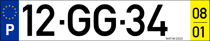 Matrícula de coche de Portugal con matrícula GG