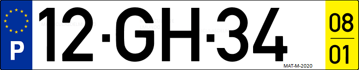 Matrícula de coche de Portugal con matrícula GH