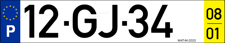 Matrícula de coche de Portugal con matrícula GJ