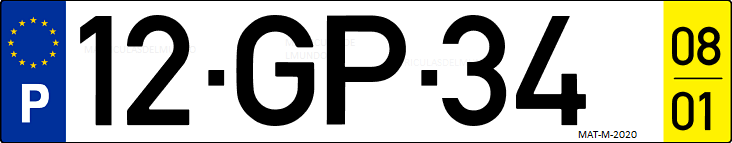 Matrícula de coche de Portugal con matrícula GP