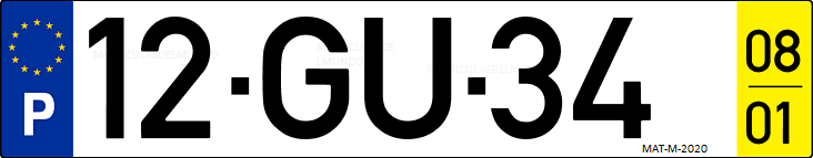 Matrícula de coche de Portugal con matrícula GU
