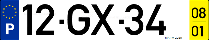 Matrícula de coche de Portugal con matrícula GX