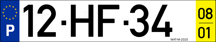 Matrícula de coche de Portugal con matrícula HF