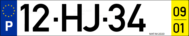 Matrícula de coche de Portugal con matrícula HJ