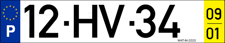 Matrícula de coche de Portugal con matrícula HV
