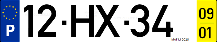 Matrícula de coche de Portugal con matrícula HX