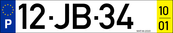 Matrícula de coche de Portugal con matrícula JB