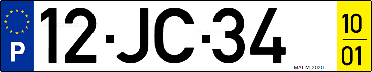 Matrícula de coche de Portugal con matrícula JC