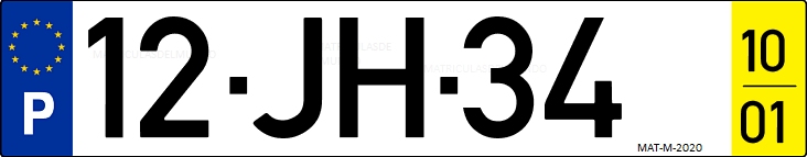 Matrícula de coche de Portugal con matrícula JH