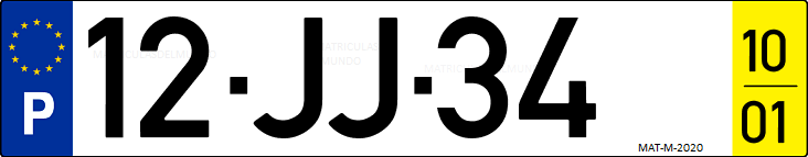 Matrícula de coche de Portugal con matrícula JJ