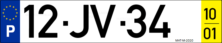 Matrícula de coche de Portugal con matrícula JV