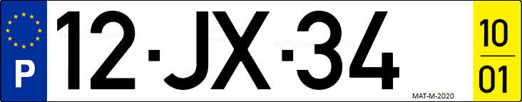 Matrícula de coche de Portugal con matrícula JX