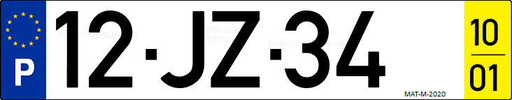Matrícula de coche de Portugal con matrícula JZ