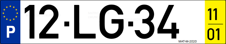 Matrícula de coche de Portugal con matrícula LG