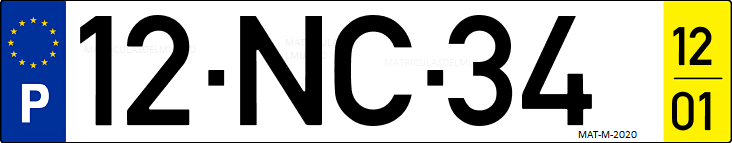 Matrícula de coche de Portugal con matrícula NC