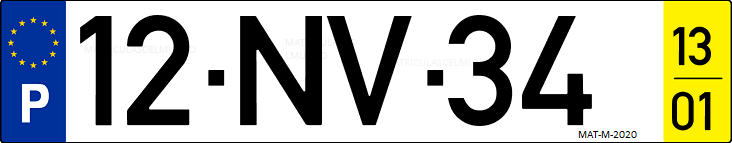 Matrícula de coche de Portugal con matrícula NV