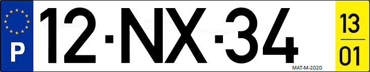 Matrícula de coche de Portugal con matrícula NX