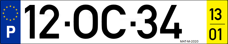 Matrícula de coche de Portugal con matrícula OC