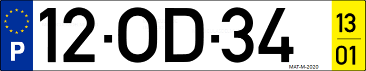 Matrícula de coche de Portugal con matrícula OD