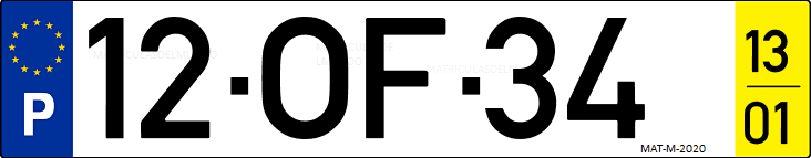 Matrícula de coche de Portugal con matrícula OF