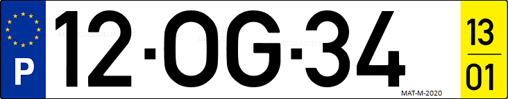Matrícula de coche de Portugal con matrícula OG