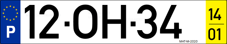 Matrícula de coche de Portugal con matrícula OH