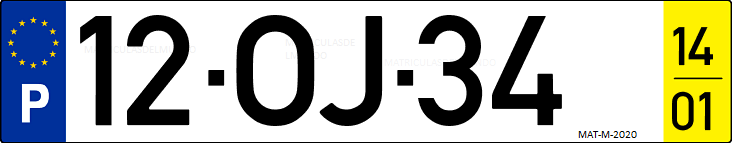 Matrícula de coche de Portugal con matrícula OJ