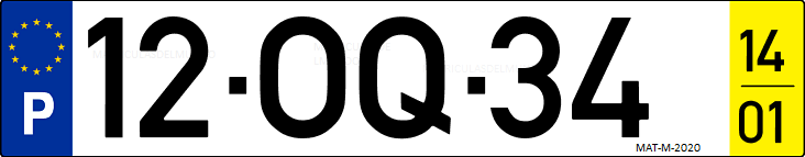 Matrícula de coche de Portugal con matrícula OQ