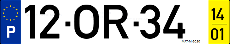 Matrícula de coche de Portugal con matrícula OR