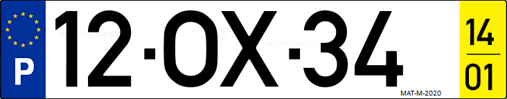 Matrícula de coche de Portugal con matrícula OX