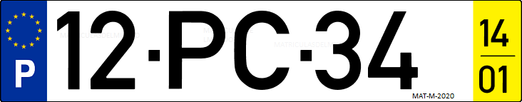Matrícula de coche de Portugal con matrícula PC