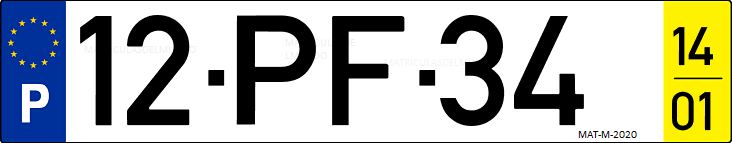 Matrícula de coche de Portugal con matrícula PF