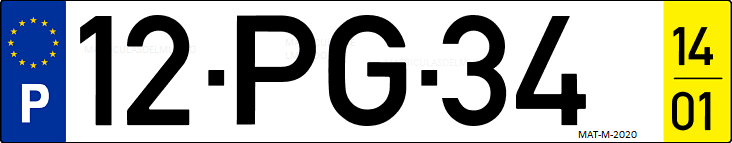 Matrícula de coche de Portugal con matrícula PG