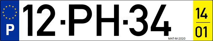 Matrícula de coche de Portugal con matrícula PH
