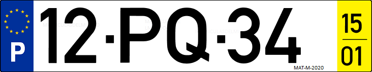 Matrícula de coche de Portugal con matrícula PQ