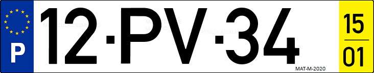 Matrícula de coche de Portugal con matrícula PV