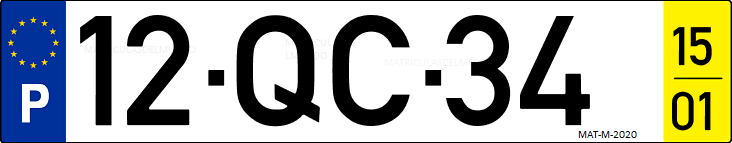 Matrícula de coche de Portugal con matrícula QC