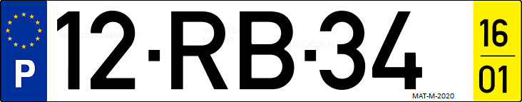 Matrícula de coche de Portugal con matrícula RB