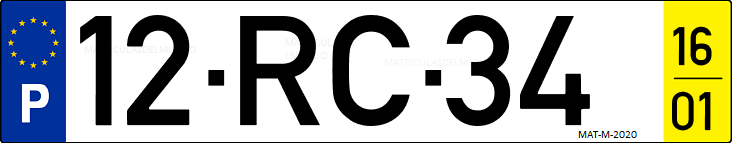 Matrícula de coche de Portugal con matrícula RC